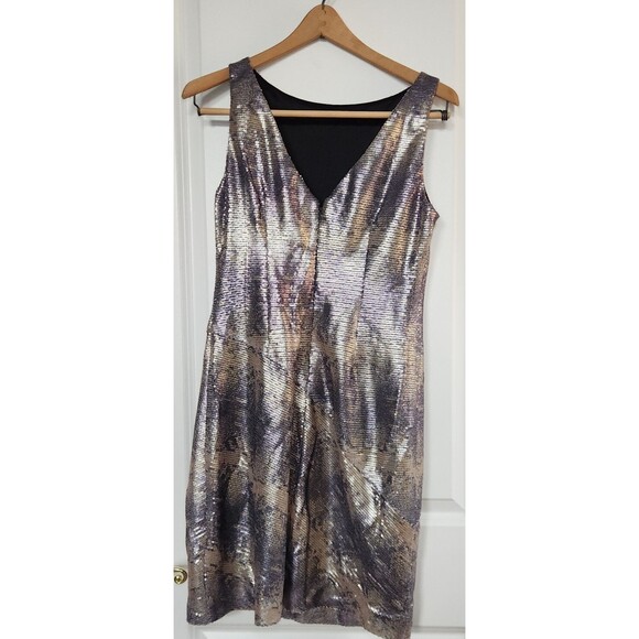 Muse Gold Silver Purple Sequin Bodycon Mini Cocktail Dress Size 6 - Picture 3 of 14
